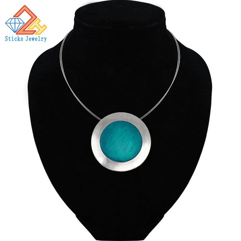 Gray Enamel Pendant Necklace for Women