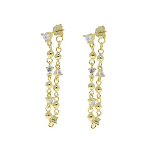 Fine Silver Plated Geometric CZ Round Balls Tassel Chain Dangle Earring