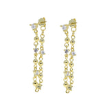 Fine Silver Plated Geometric CZ Round Balls Tassel Chain Dangle Earring
