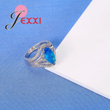 Geometric Crystal Rings 925 Silver Needle Wedding Party Ring Female Bijoux Gift