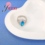 Geometric Crystal Rings 925 Silver Needle Wedding Party Ring Female Bijoux Gift