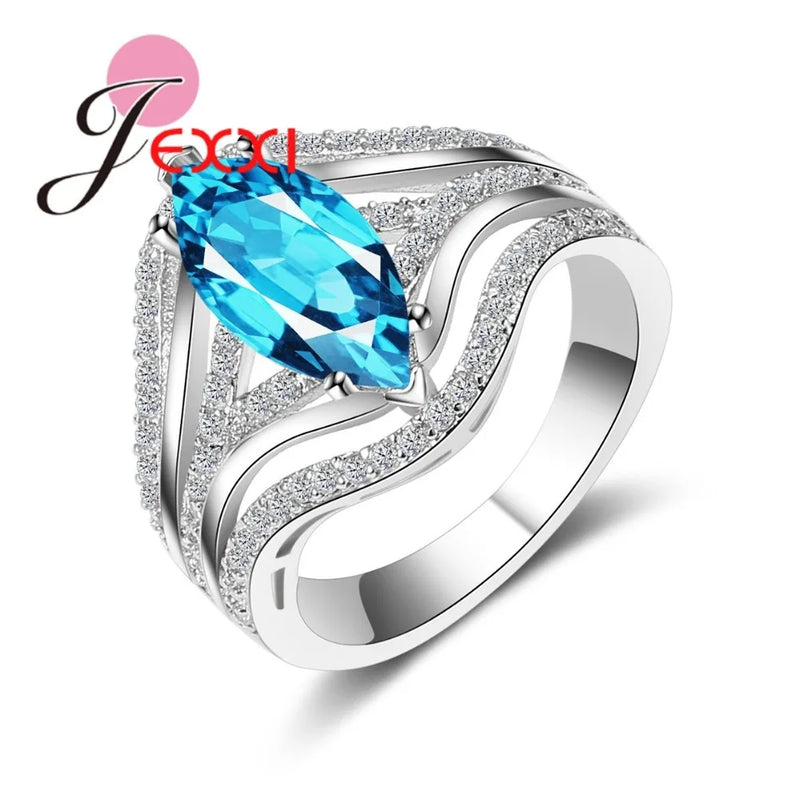 Geometric Crystal Rings 925 Silver Needle Wedding Party Ring Female Bijoux Gift