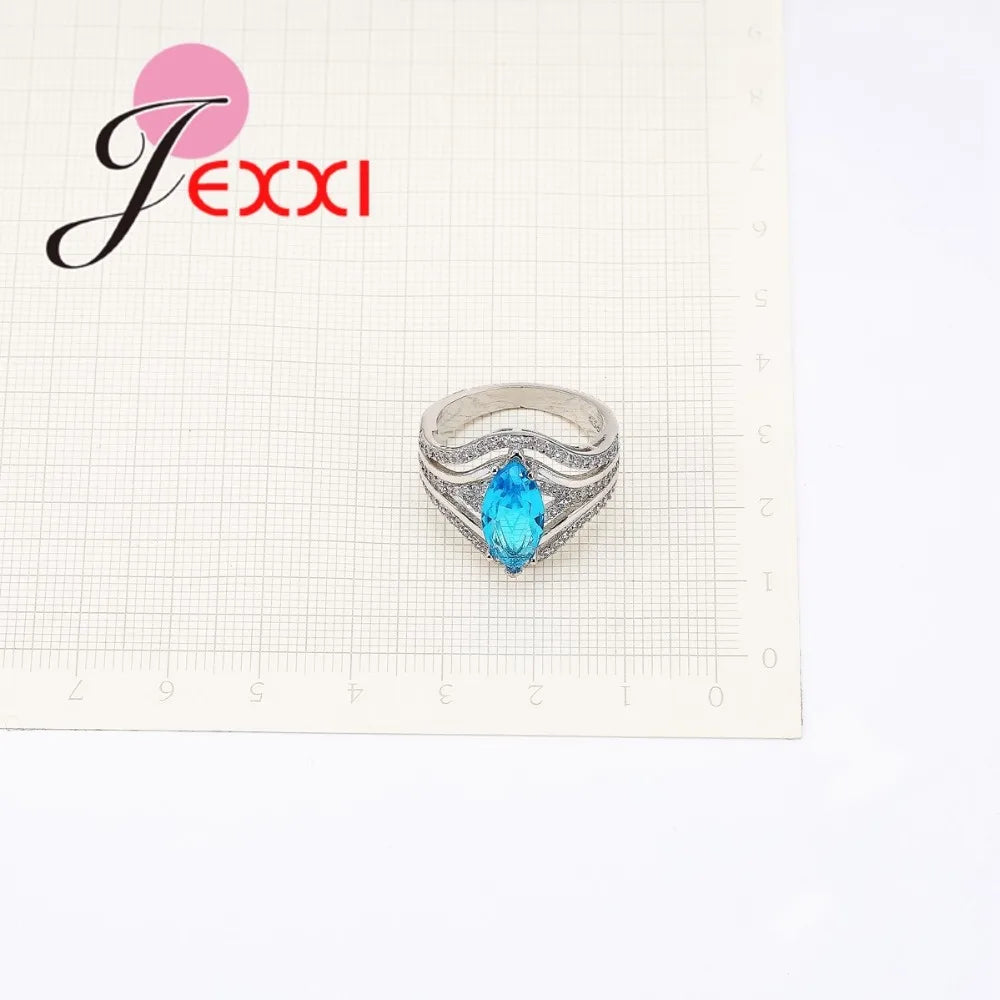 Geometric Crystal Rings 925 Silver Needle Wedding Party Ring Female Bijoux Gift