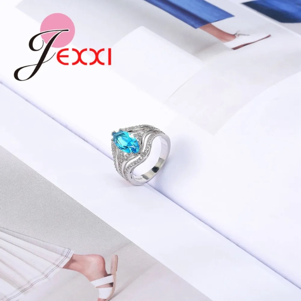 Geometric Crystal Rings 925 Silver Needle Wedding Party Ring Female Bijoux Gift