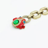 Metal Red Frog Animal Bracelet Thick Chain Green Crystal Jewelry