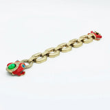 Metal Red Frog Animal Bracelet Thick Chain Green Crystal Jewelry
