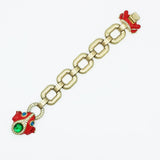 Metal Red Frog Animal Bracelet Thick Chain Green Crystal Jewelry