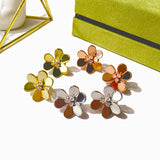 Zirconia Crystals Stud Clip Flower Earrings Wedding Jewelry