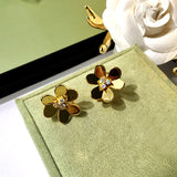Zirconia Crystals Stud Clip Flower Earrings Wedding Jewelry