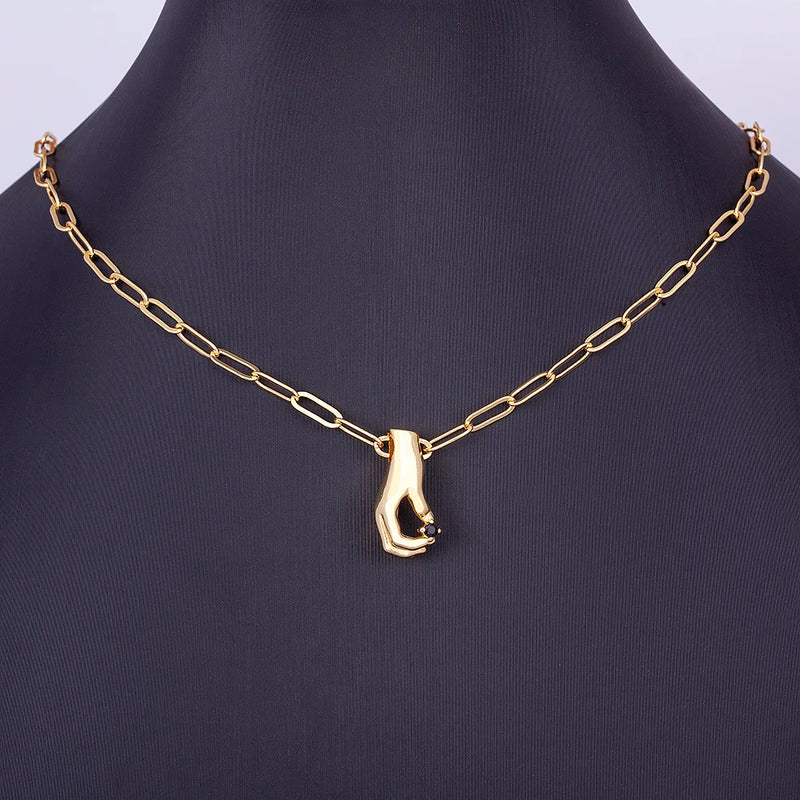 Hamsa Hand Zircon Necklace Women Pendant Chain Jewelry Gift