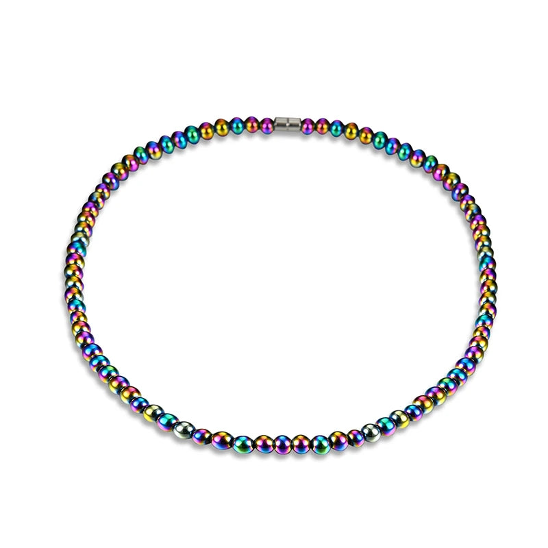 Multicolor Hematite Magnetic Necklace Round Beads Nature Stone Jewelry