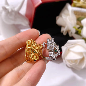Green Eye Leopard Clip Earrings Micro Crystal Stone Bohemia Bossy