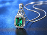 Emerald Zirconia Silver Engagement Pendant Necklace Gift
