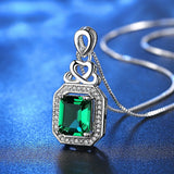 Emerald Zirconia Silver Engagement Pendant Necklace Gift