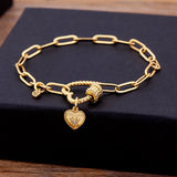 Classic Heart Bracelet Princess Cut CZ Pendant Bangles Copper Jewelry
