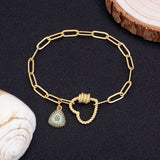 Classic Heart Bracelet Princess Cut CZ Pendant Bangles Copper Jewelry