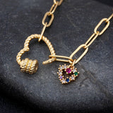 Classic Heart Bracelet Princess Cut CZ Pendant Bangles Copper Jewelry