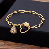 Classic Heart Bracelet Princess Cut CZ Pendant Bangles Copper Jewelry