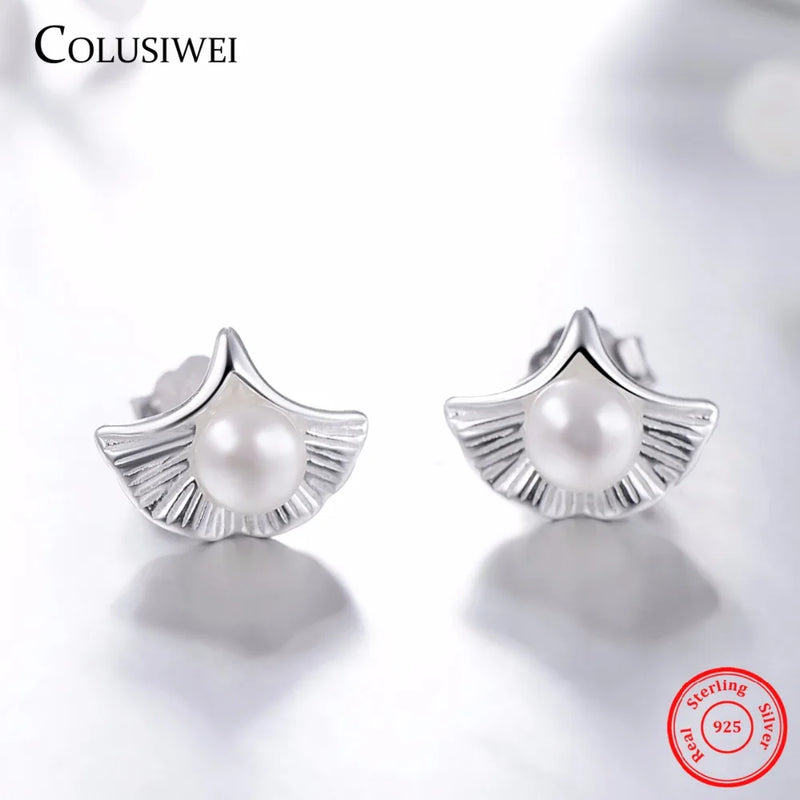 Natural Freshwater Pearls Shell Stud Earrings 925 Sterling Silver Earring