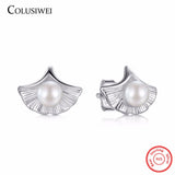 Natural Freshwater Pearls Shell Stud Earrings 925 Sterling Silver Earring