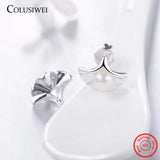 Natural Freshwater Pearls Shell Stud Earrings 925 Sterling Silver Earring