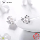Natural Freshwater Pearls Shell Stud Earrings 925 Sterling Silver Earring