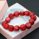 Natural Red Coral Irregular Beads Bracelet 7.5inch