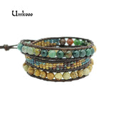 Natural Stone 3 Layer Leather Bracelet Wrap Beaded Bracelets