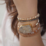 Natural Stone 5 Layer Leather Bracelet Wrap Beaded Bracelets