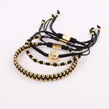 Stainless Steel Beads Woven Cord Lion Charm Bracelet Set