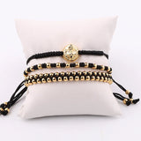 Stainless Steel Beads Woven Cord Lion Charm Bracelet Set