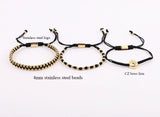 Stainless Steel Beads Woven Cord Lion Charm Bracelet Set
