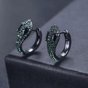 Monacon Vintage Buckle Earrings Micro Mosaic Green AAA+ Zircon Snake Earrings