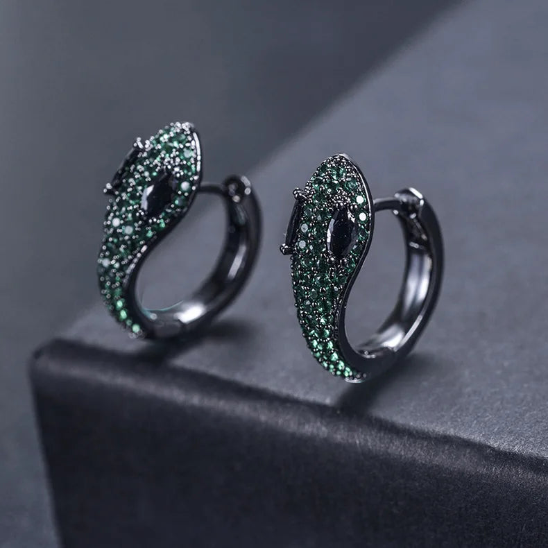 Monacon Vintage Buckle Earrings Micro Mosaic Green AAA+ Zircon Snake Earrings