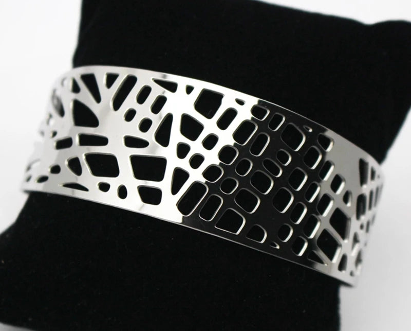 Hollow Out Cuff Bangle Bracelet Stainless Steel Charm