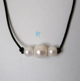 Real Freshwater Pearl Necklace 18 inches Leather Jewelry Birthday