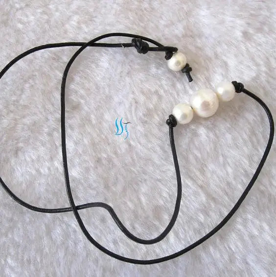 Real Freshwater Pearl Necklace 18 inches Leather Jewelry Birthday