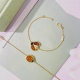 Red Ladybug Shell Flower Charm Chain Bracelet Women Jewelry B201075