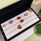 Red Ladybug Shell Flower Charm Chain Bracelet Women Jewelry B201075