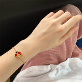 Red Ladybug Shell Flower Charm Chain Bracelet Women Jewelry B201075
