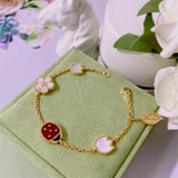 Red Ladybug Shell Flower Charm Chain Bracelet Women Jewelry B201075