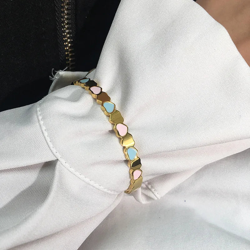 Pink Shell Heart Bangle Stainless Steel Women Jewelry