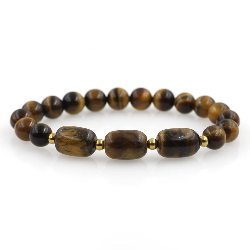 Round Agates Bracelet Tiger Eye Stainless Steel Beads