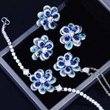 Royal Lab Sapphire Stone Silver Flower Wedding Bridal Jewelry Gift