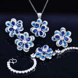 Royal Lab Sapphire Stone Silver Flower Wedding Bridal Jewelry Gift