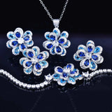 Royal Lab Sapphire Stone Silver Flower Wedding Bridal Jewelry Gift