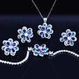 Royal Lab Sapphire Stone Silver Flower Wedding Bridal Jewelry Gift