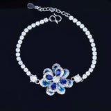 Royal Lab Sapphire Stone Silver Flower Wedding Bridal Jewelry Gift