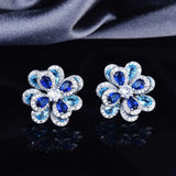 Royal Lab Sapphire Stone Silver Flower Wedding Bridal Jewelry Gift