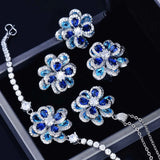 Royal Lab Sapphire Stone Silver Flower Wedding Bridal Jewelry Gift